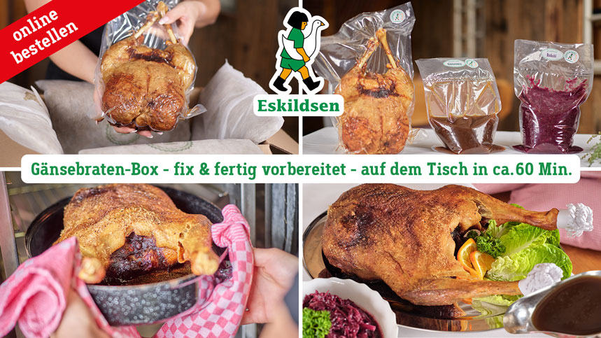 Die Gänsebraten-Box im Lecker-Shop online bestellen. Knuspriger Gänsebraten fix & fertig in 60 Minuten