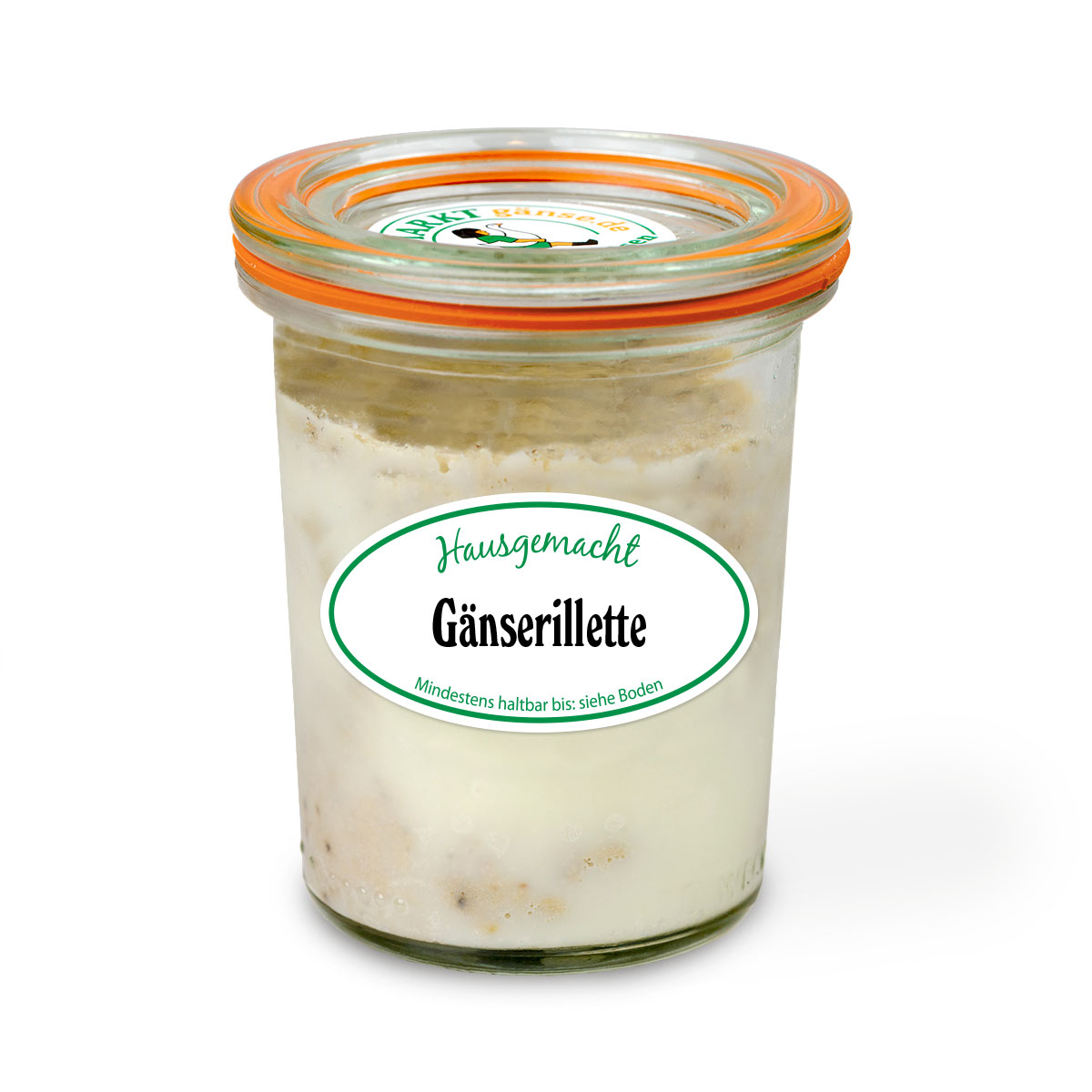 Gänserilette oder auch Rilette de Canard von der Freilandgans aus der Hofküche Wermsdorfer Gänsemarkt. Das Rilette wird aus Gänsefleisch im eigenen Saft und Schmalz gekocht. Es ist ein deftiger Brotaufstrich. Die Delikatesse wird im nachhaltigen und recyclebaren Glas angeboten und können Sie online im Lecker-Shop oder direkt im Hofladen auf der Gänsefarm kaufen.