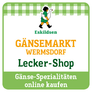 Der Gänsemarkt Wermsdorf auf der Gänsefarm Eskildsen betreibt den Online Lecker-Shop. Dort kann man Gänse-Spezialitäten und Gänsebraten sowie frisch geschlachtete Gänse aus Freilandhaltung online kaufen.